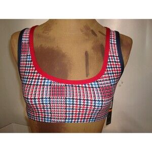 New NWT Womens S Tommy Hilfiger Cropped Bra Top Navy Blue Red White Swim Yoga